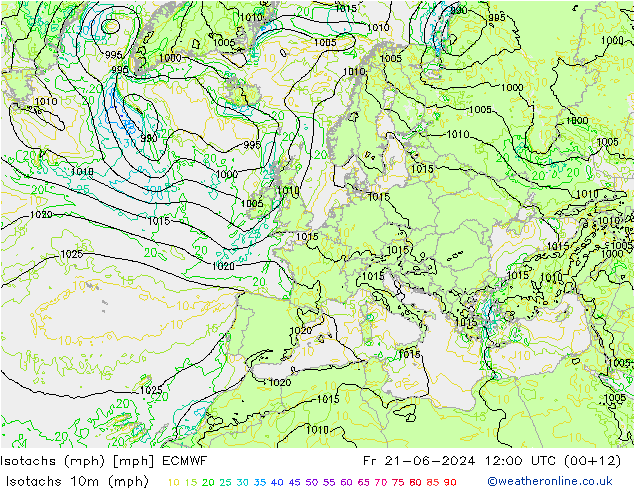 Isotachs (mph) ECMWF Sex 21.06.2024 12 UTC