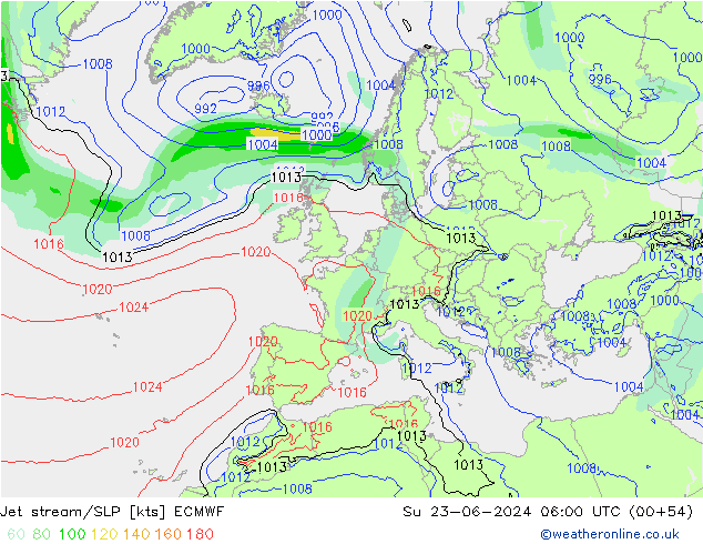 Jet stream/SLP ECMWF Ne 23.06.2024 06 UTC