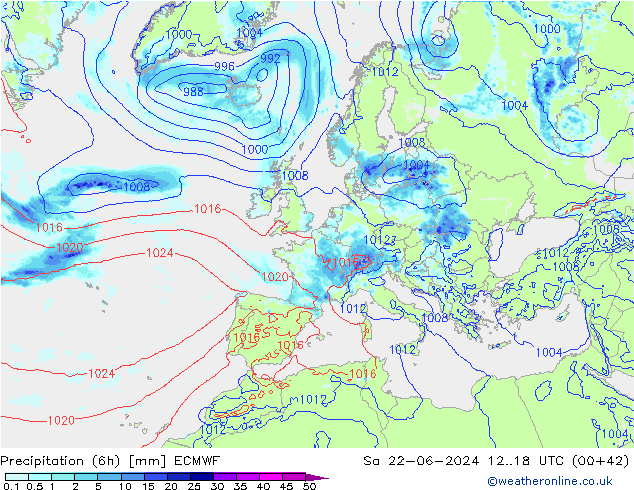 Z500/Rain (+SLP)/Z850 ECMWF sab 22.06.2024 18 UTC