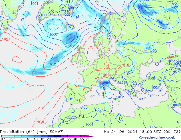 Z500/Rain (+SLP)/Z850 ECMWF Po 24.06.2024 00 UTC