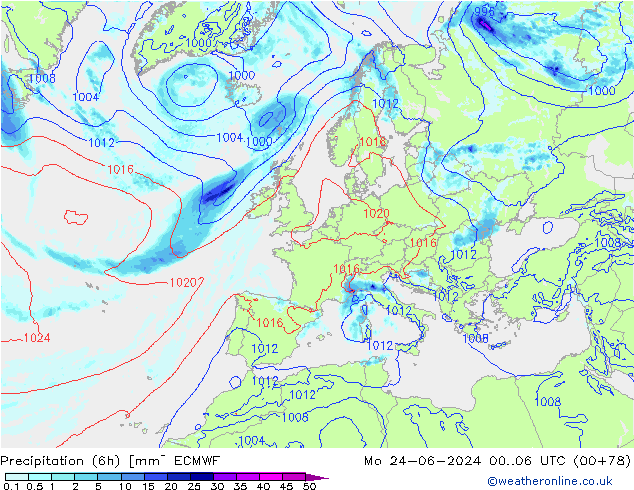 Z500/Rain (+SLP)/Z850 ECMWF Seg 24.06.2024 06 UTC