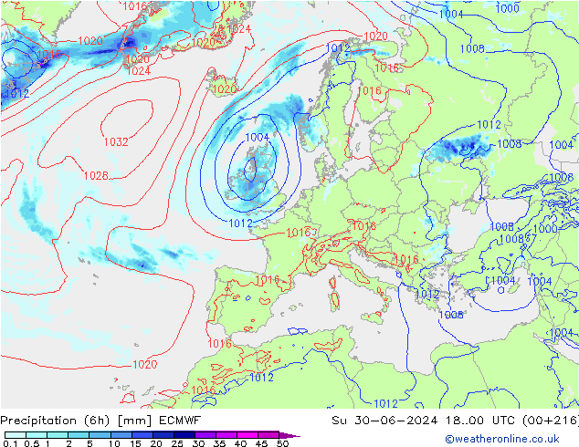 Z500/Rain (+SLP)/Z850 ECMWF Su 30.06.2024 00 UTC