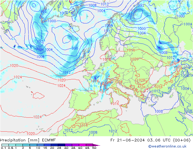 Precipitazione ECMWF ven 21.06.2024 06 UTC