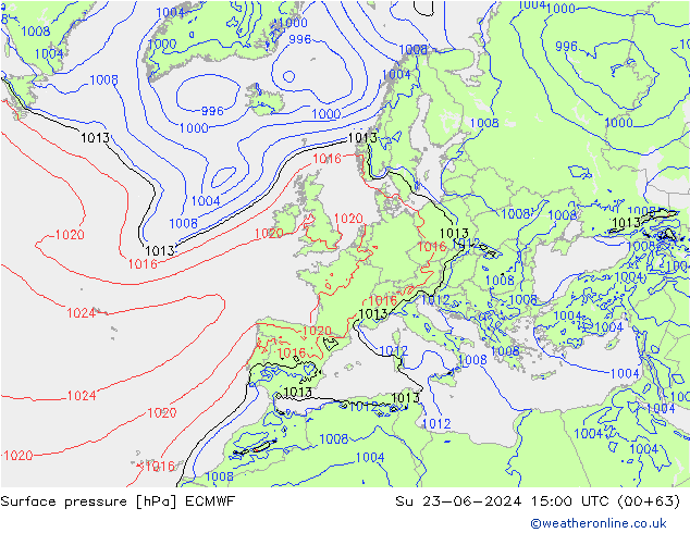 Surface pressure ECMWF Su 23.06.2024 15 UTC