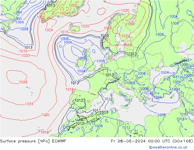 Surface pressure ECMWF Fr 28.06.2024 00 UTC