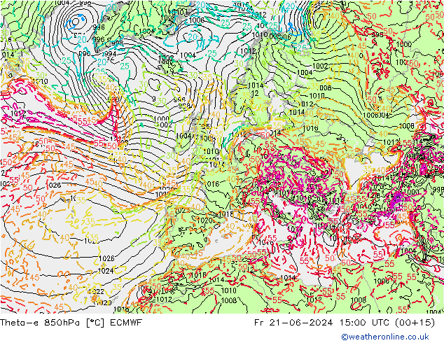 Theta-e 850hPa ECMWF vie 21.06.2024 15 UTC