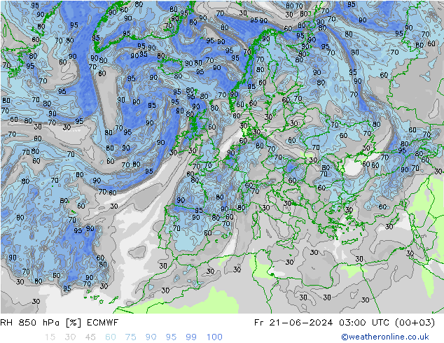 RH 850 hPa ECMWF 星期五 21.06.2024 03 UTC