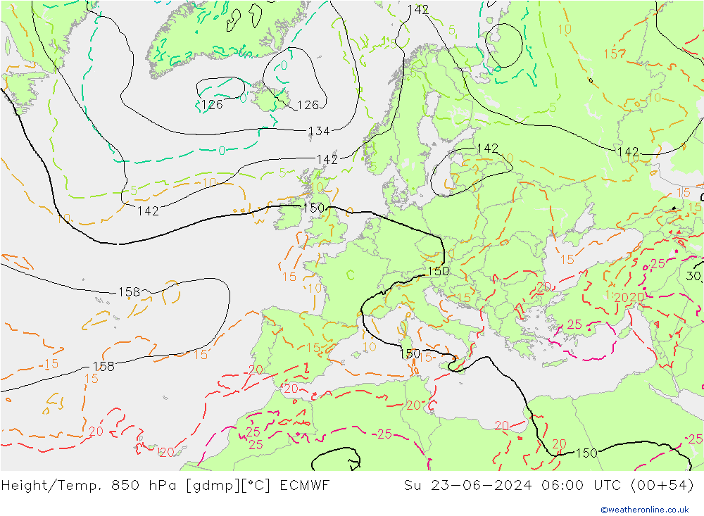 Géop./Temp. 850 hPa ECMWF dim 23.06.2024 06 UTC