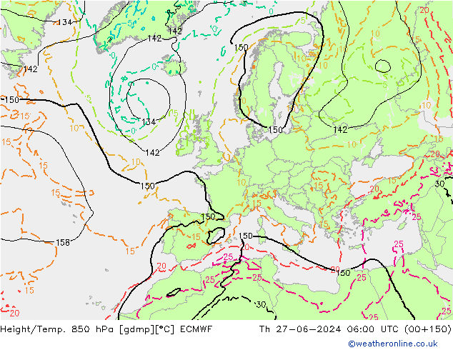 Z500/Rain (+SLP)/Z850 ECMWF jue 27.06.2024 06 UTC