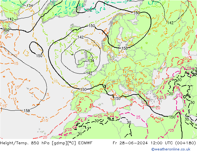 Z500/Yağmur (+YB)/Z850 ECMWF Cu 28.06.2024 12 UTC