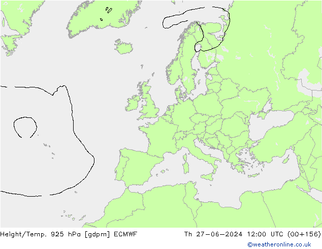 Height/Temp. 925 hPa ECMWF czw. 27.06.2024 12 UTC