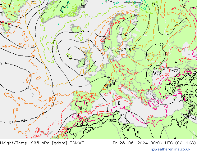 Géop./Temp. 925 hPa ECMWF ven 28.06.2024 00 UTC