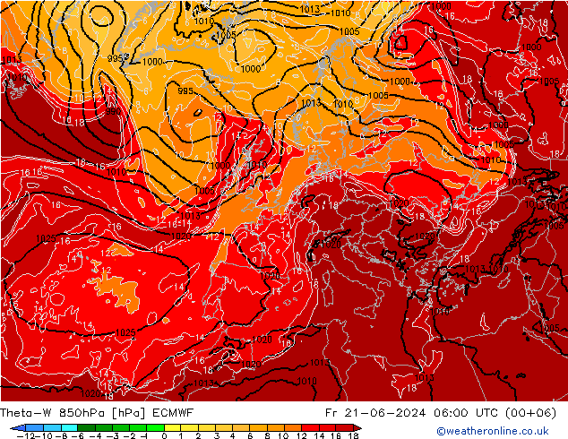 Theta-W 850hPa ECMWF  21.06.2024 06 UTC