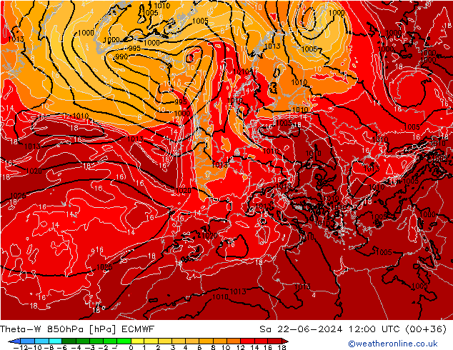 Theta-W 850hPa ECMWF Sa 22.06.2024 12 UTC