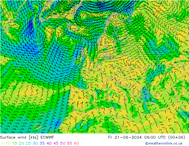 Viento 10 m ECMWF vie 21.06.2024 06 UTC