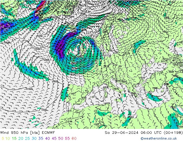 Wind 950 hPa ECMWF za 29.06.2024 06 UTC