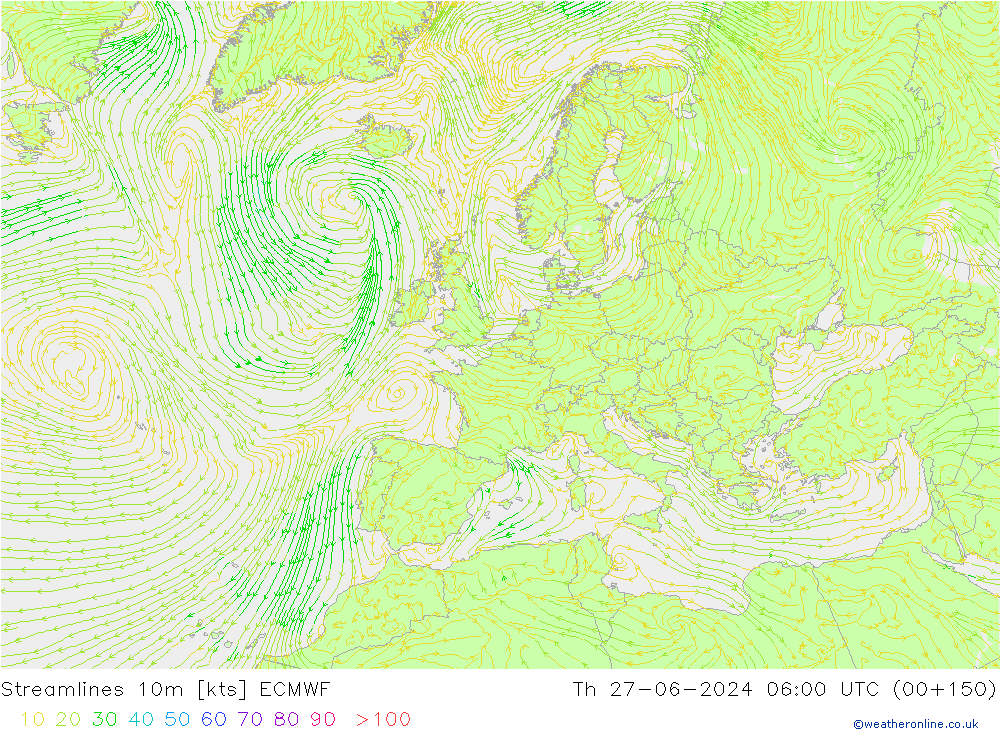 Linea di flusso 10m ECMWF gio 27.06.2024 06 UTC