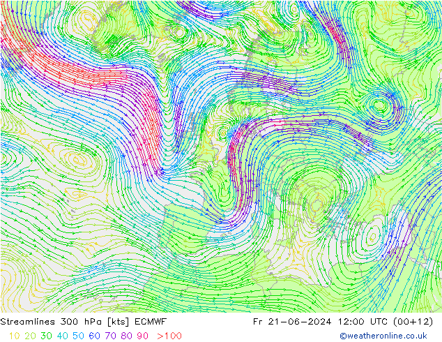 Streamlines 300 hPa ECMWF Fr 21.06.2024 12 UTC