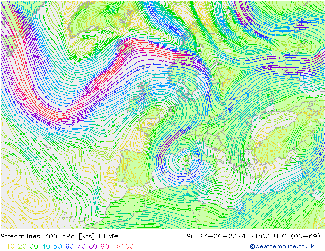 Rüzgar 300 hPa ECMWF Paz 23.06.2024 21 UTC