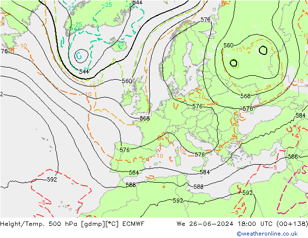 Z500/Rain (+SLP)/Z850 ECMWF Qua 26.06.2024 18 UTC