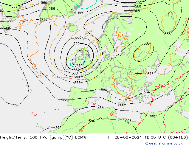 Z500/Rain (+SLP)/Z850 ECMWF Pá 28.06.2024 18 UTC