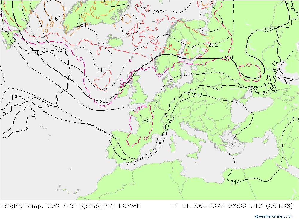 Height/Temp. 700 hPa ECMWF Fr 21.06.2024 06 UTC