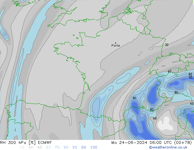 300 hPa Nispi Nem ECMWF Pzt 24.06.2024 06 UTC