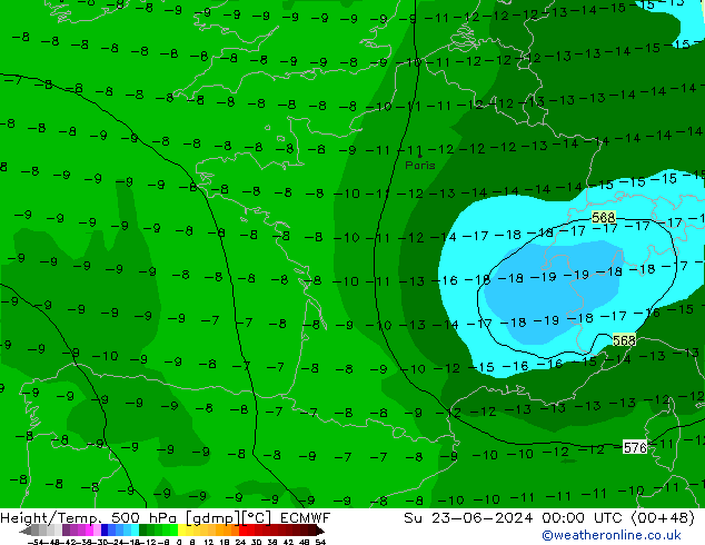 Z500/Rain (+SLP)/Z850 ECMWF dom 23.06.2024 00 UTC