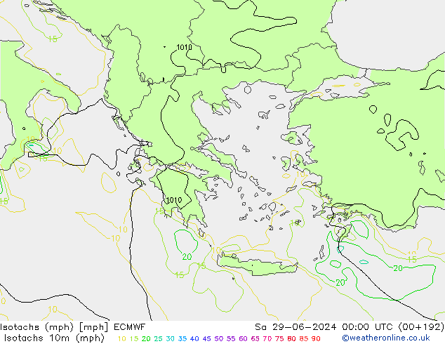 Isotachen (mph) ECMWF za 29.06.2024 00 UTC