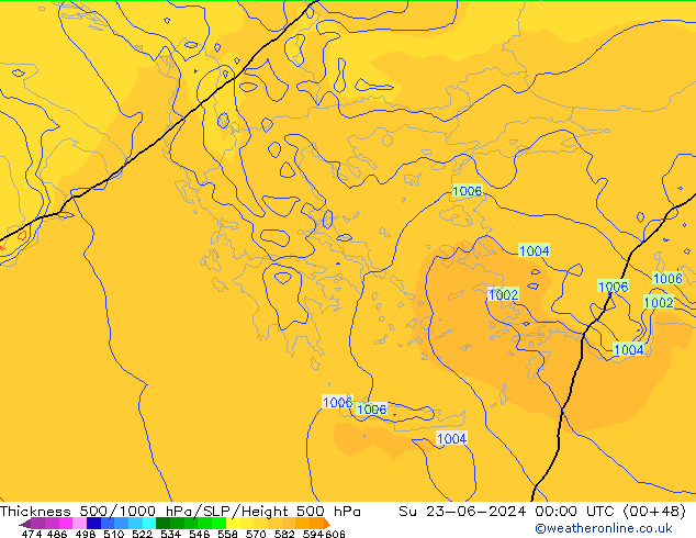 Thck 500-1000hPa ECMWF Su 23.06.2024 00 UTC