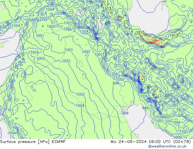 Surface pressure ECMWF Mo 24.06.2024 06 UTC