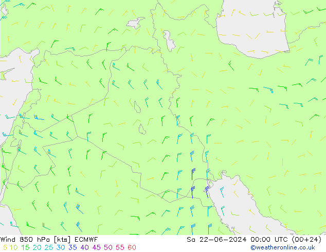 Vent 850 hPa ECMWF sam 22.06.2024 00 UTC