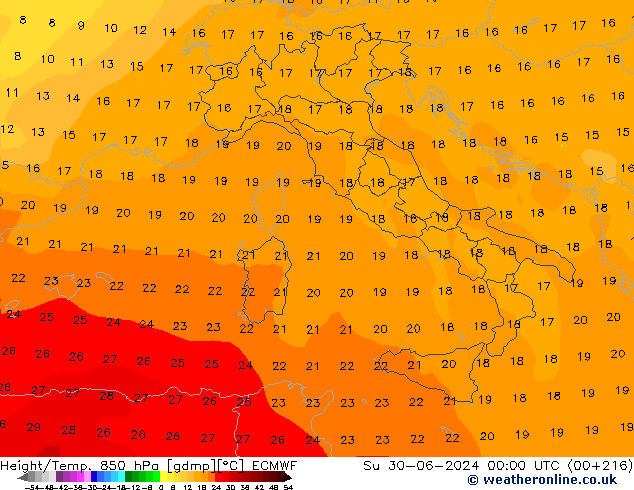 Height/Temp. 850 гПа ECMWF Вс 30.06.2024 00 UTC