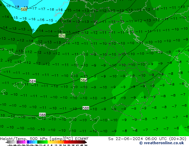 Z500/Rain (+SLP)/Z850 ECMWF So 22.06.2024 06 UTC