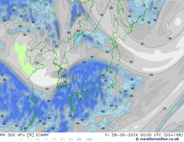 RH 300 hPa ECMWF Pá 28.06.2024 00 UTC