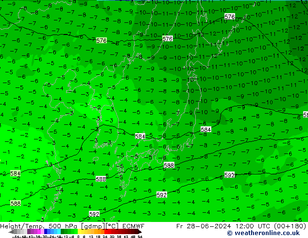 Z500/Regen(+SLP)/Z850 ECMWF vr 28.06.2024 12 UTC