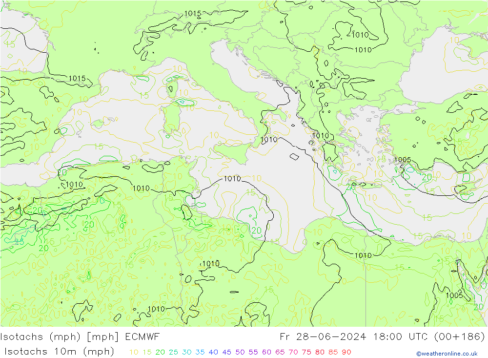 Isotachs (mph) ECMWF Fr 28.06.2024 18 UTC