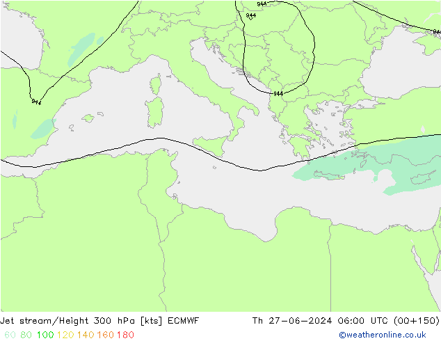 Corriente en chorro ECMWF jue 27.06.2024 06 UTC