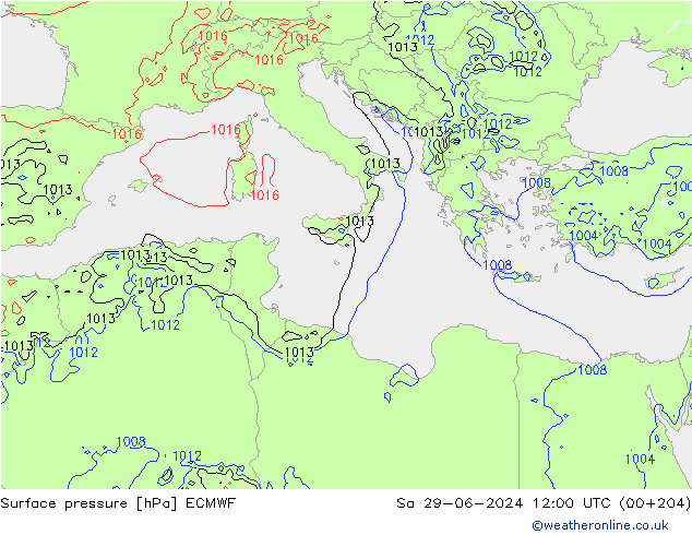 Atmosférický tlak ECMWF So 29.06.2024 12 UTC