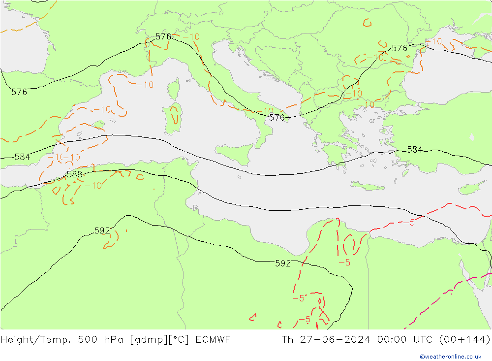 Yükseklik/Sıc. 500 hPa ECMWF Per 27.06.2024 00 UTC