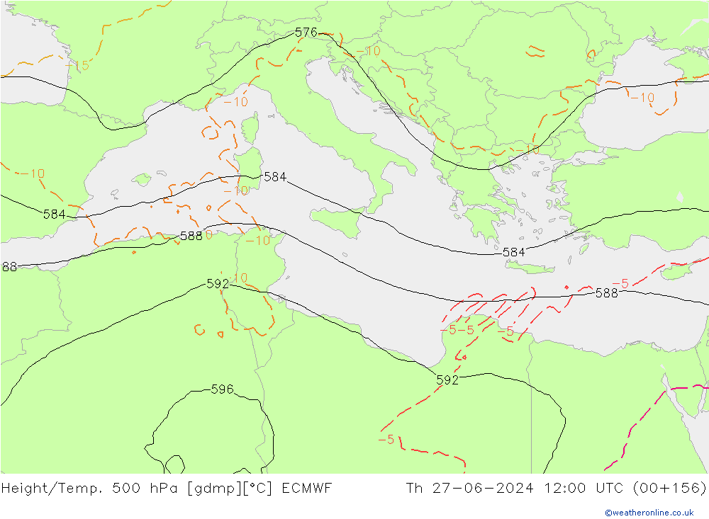 Z500/Rain (+SLP)/Z850 ECMWF jeu 27.06.2024 12 UTC