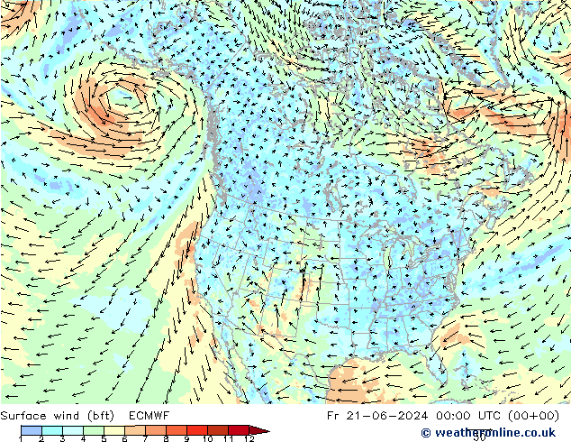 Surface wind (bft) ECMWF Fr 21.06.2024 00 UTC