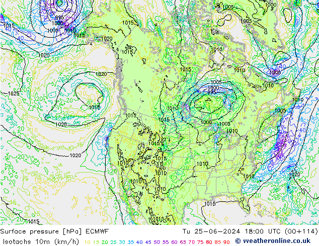 Isotachs (kph) ECMWF  25.06.2024 18 UTC