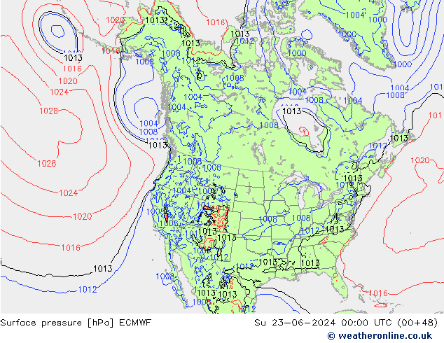 Luchtdruk (Grond) ECMWF zo 23.06.2024 00 UTC