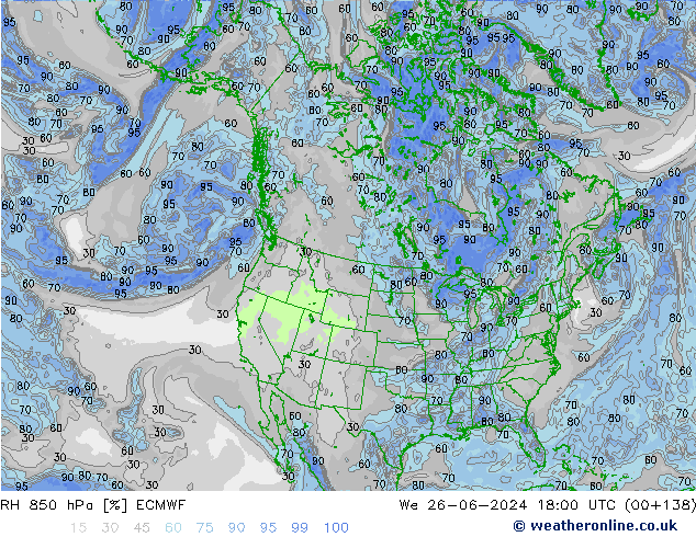 RH 850 гПа ECMWF ср 26.06.2024 18 UTC