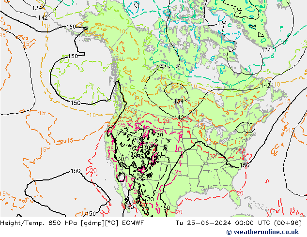 Z500/Rain (+SLP)/Z850 ECMWF Út 25.06.2024 00 UTC