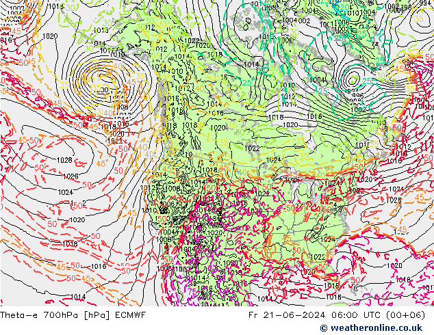 Theta-e 700hPa ECMWF Sex 21.06.2024 06 UTC