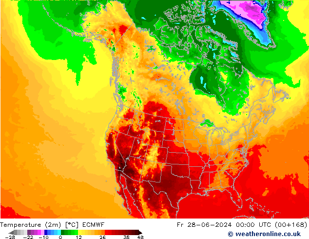 Temperature (2m) ECMWF Fr 28.06.2024 00 UTC