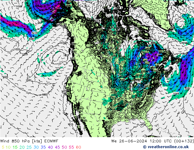 ветер 850 гПа ECMWF ср 26.06.2024 12 UTC