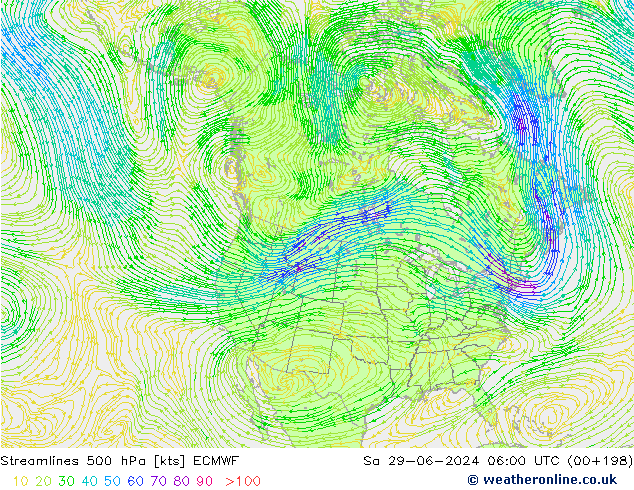 Stroomlijn 500 hPa ECMWF za 29.06.2024 06 UTC